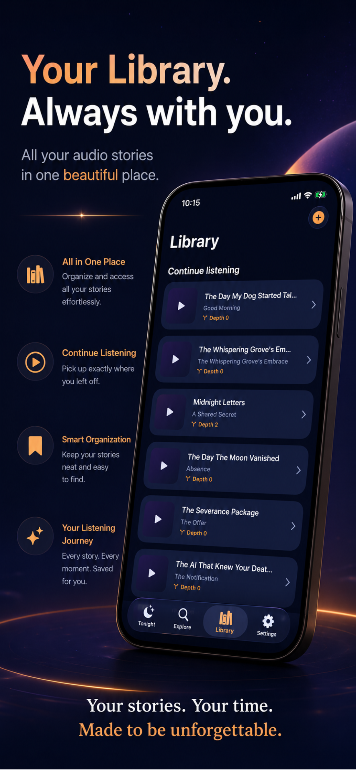 Library with saved stories